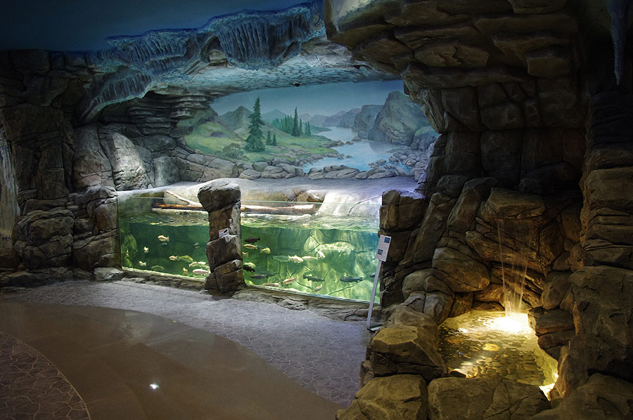 Открытый форелевый аквариум с волновой машиной в экспозиции "Полярные воды"