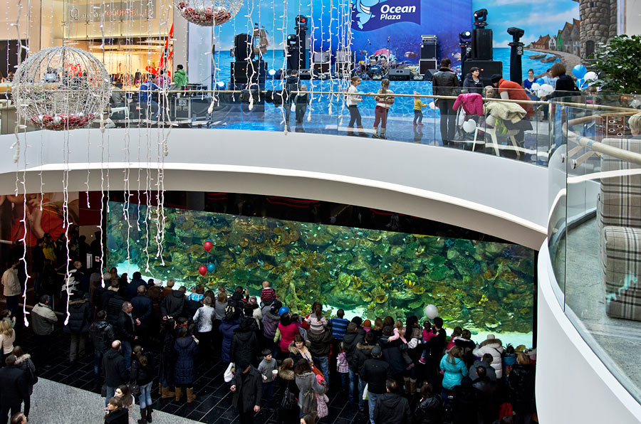 Публичный аквариум ТРЦ Ocean Plaza в Киеве. Вид со второго уровня